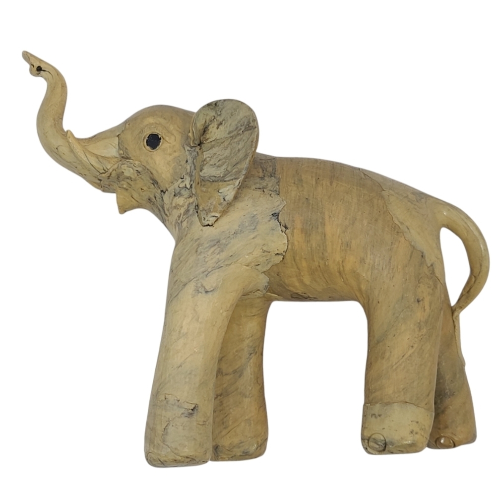 Elephant figurine art, vintage crushed Oyster shell paper mache